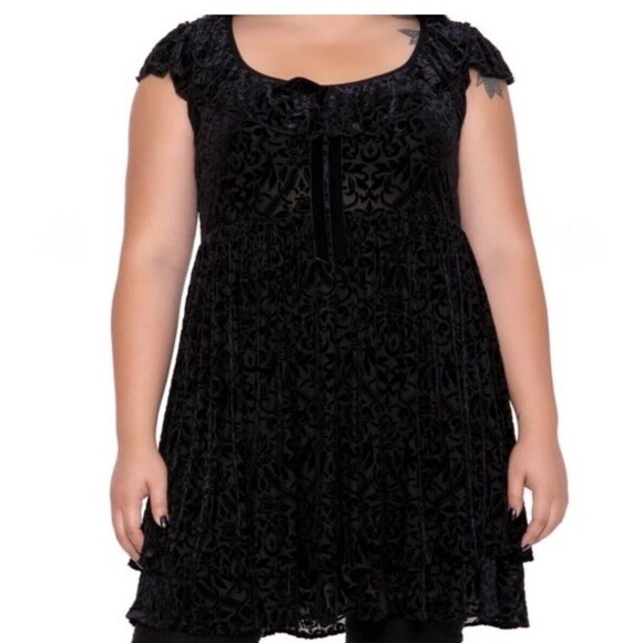 Killstar Susanna Sundress 3XL Black Velvet Inlay Burnout Sleeveless Goth Witch - Picture 1 of 13